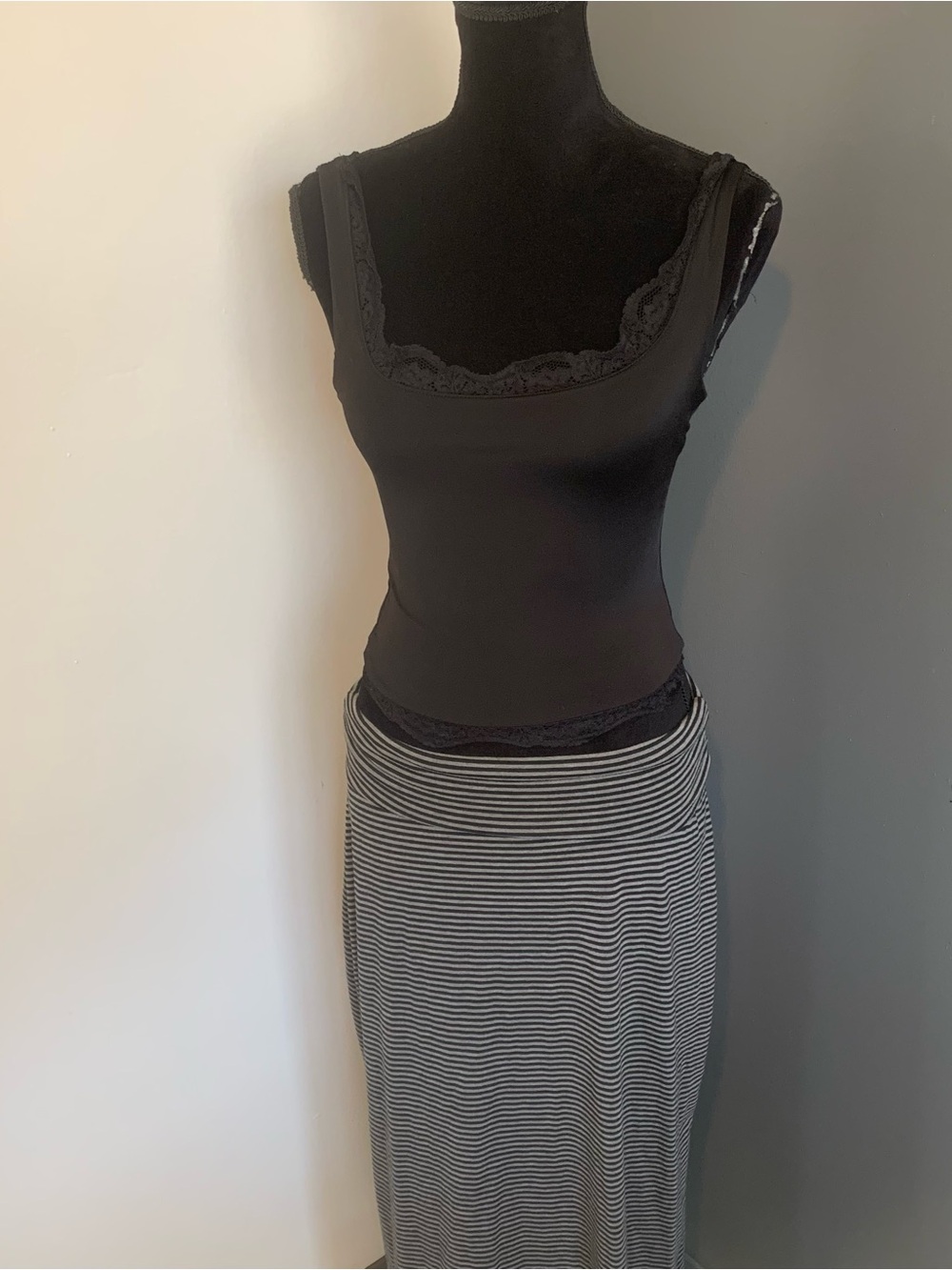 Faded Glory Black and White Striped Maxi Skirt